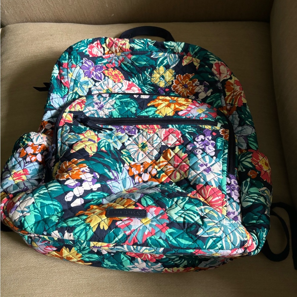 Vera Bradley Tropical Floral Quilted Large Campus Backpack
